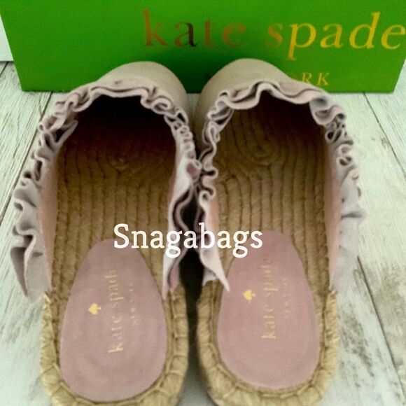 KATE SPADE NWT LAILA PALE PINK KID SUEDE FLAT SLIP ON SHOES Size 8M RUFFLE TRIM - Picture 3 of 5